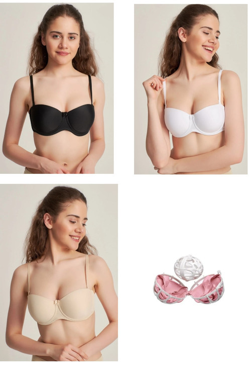 Kadın Beyaz Destekli Dolgulu Straplez Sütyen 3'Lü Paket Yıkama Topu