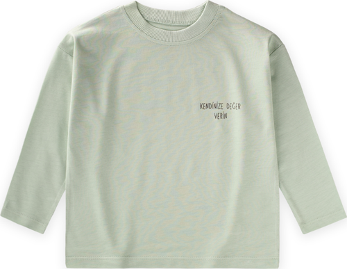 Sloganlı Uzun Kollu T-Shirt 2-10 Yaş Su Yeşili