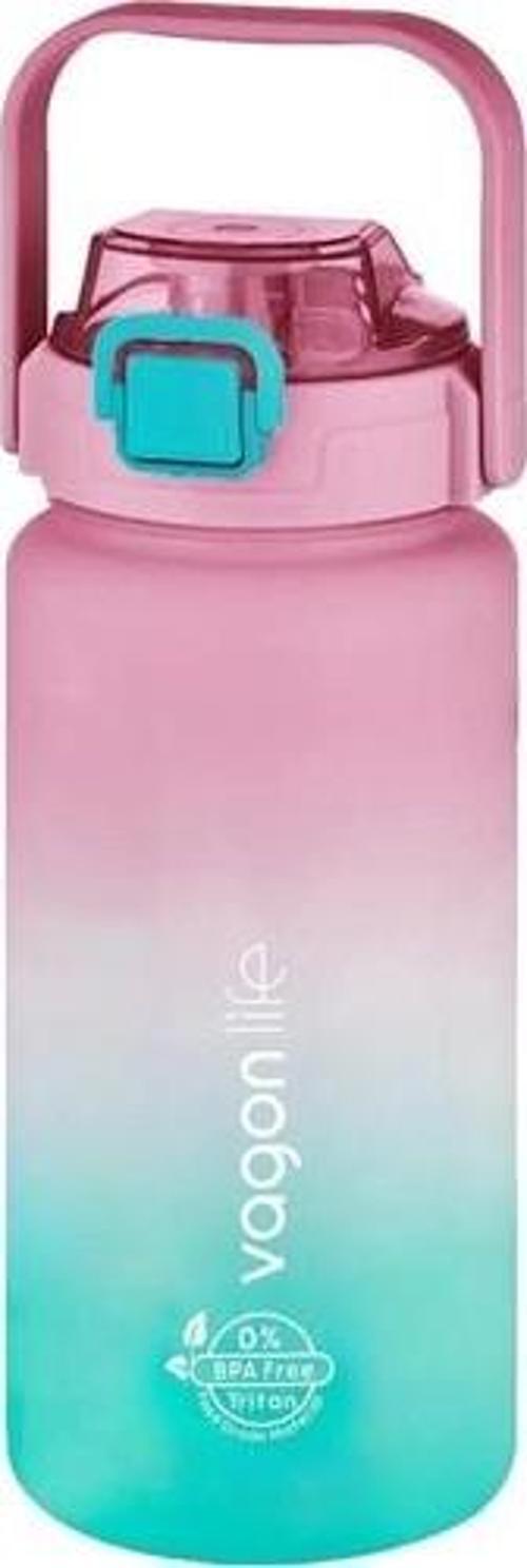 VGN2213-T Pembe-Turkuaz 1500 ml Pipetli/Pipetsiz Kullanım Çift Renk Softtouch Motivasyon Matarası