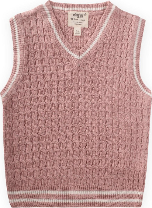 Saş Örgü Triko Süeter 3-9 Yaş Pudra Pembe