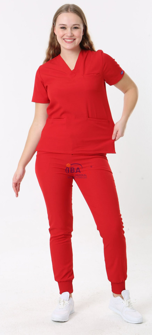 Hemşire Doktor Scrubs Jogger Likralı Takım (Ribanalı )