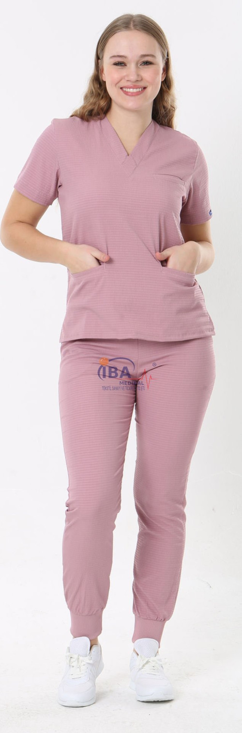 Hemşire Doktor Scrubs Jogger Likralı Takım (Ribanalı )