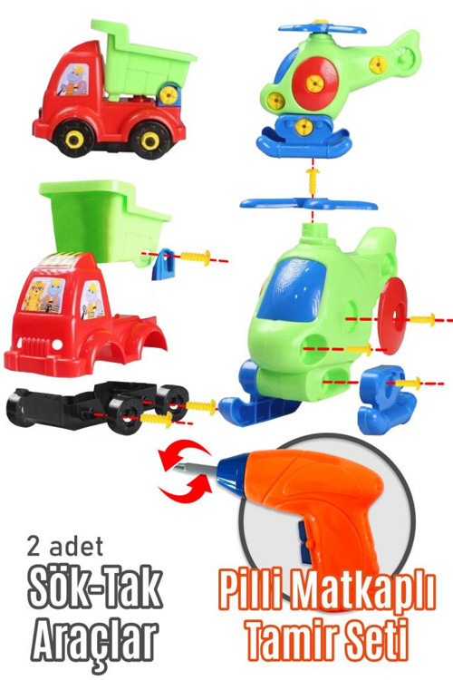 Sök Tak Oyuncaklı Pilli Matkap - Oyuncak Matkaplı Söktak Tamir Seti