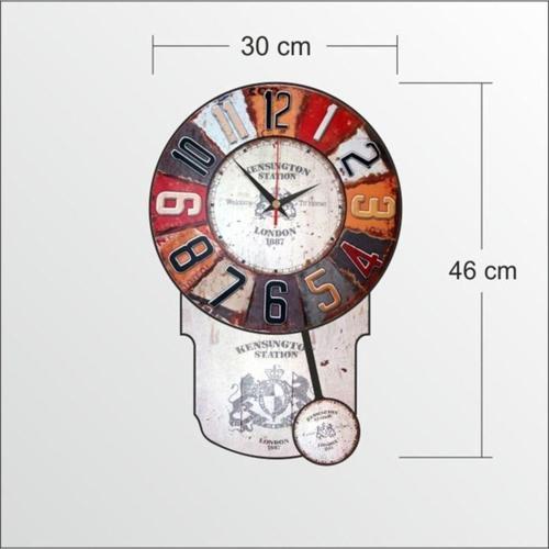 46 Cm Büyük Sarkaçlı Renkli Dart Desenli Görünümlü Duvar Saati