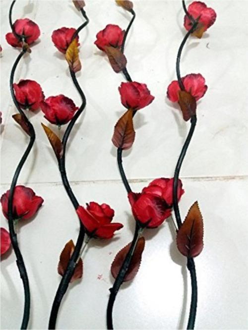 5 Adet 160 cm Kırmızı 15 Çiçekli 5 Tomurcuklu Siyah Uzun Dal