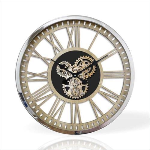 Büyük 60Cm Metal Gövde Cam Muhafaza Döner Dişli Çark Mekanizmalı Hastane Otel Resepsiyon Duvar Saati