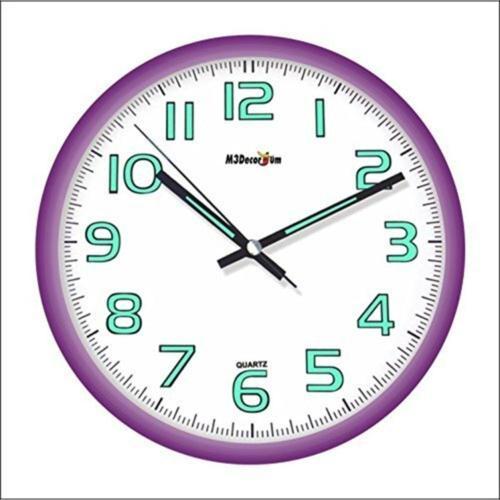 Fosforlu 28 Cm Ultra Mor Çerçeve Sessiz Kayar Saniye Ev Ofis Salon Mutfak Duvar Saati