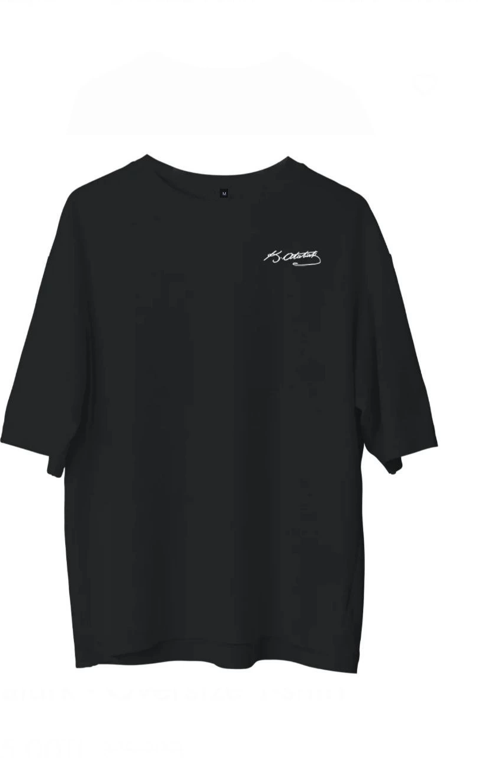 Bisiklet Yaka Baskılı Oversize T-Shirt - Siyah
