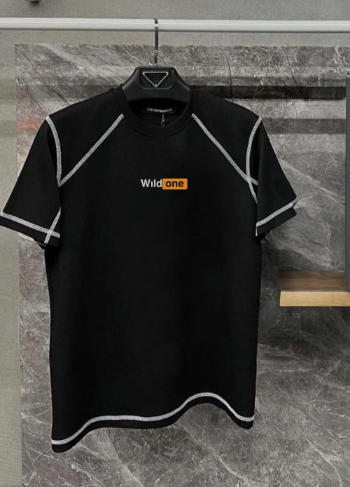 Dikişli Baskılı Oversize T-Shirt - Siyah