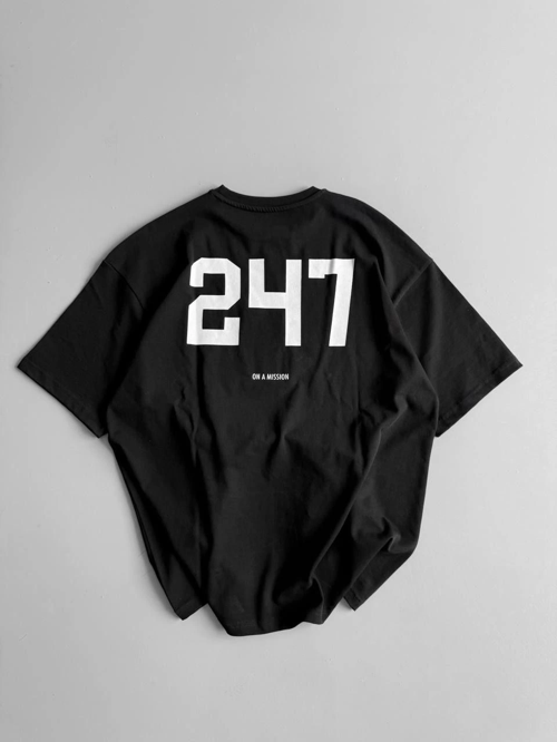 20/1 Penye CompackBaskılı Oversize Bisiklet Yaka Kısa Kol Yazlık T-shirt - Siyah