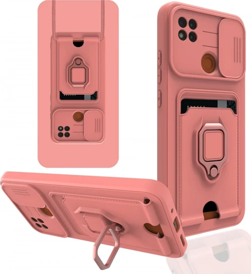 Xiaomi Redmi 9C Kılıf Zuma Kartvizitli Yüzüklü Silikon - Pembe