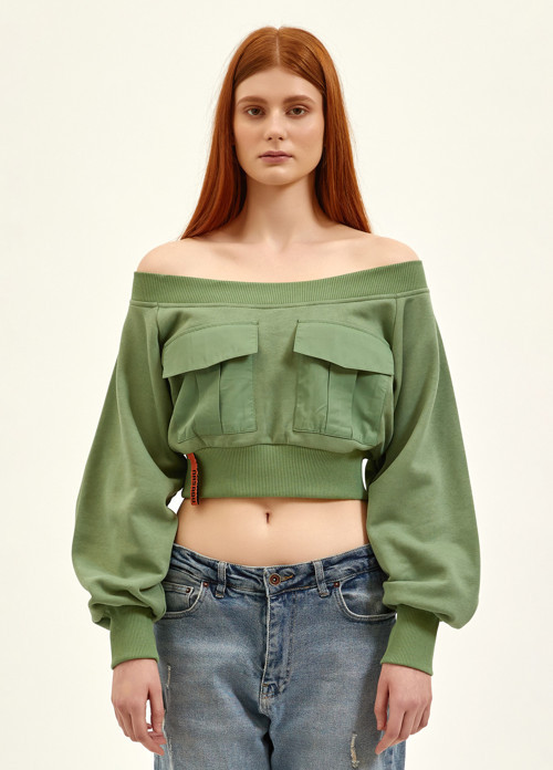 Kadın Skater Girl Çimen Yeşili Crop Top