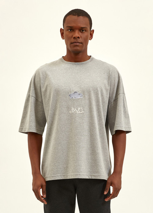 Unisex Yağmur Bulutu Oversize Gri Krom T-Shirt