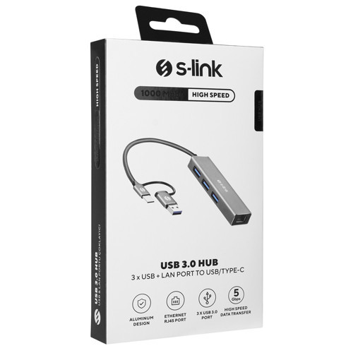 Sw-U332 Type-C - Usb3.0 1000Mbps 3 Port Usb Gigabit Ethernet Adaptör