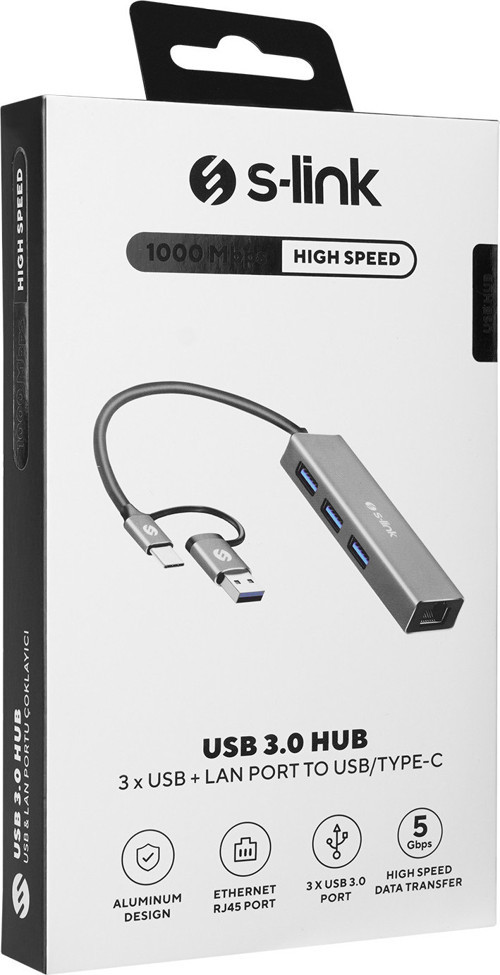 Sw-U332 Type-C - Usb3.0 1000Mbps 3 Port Usb Gigabit Ethernet Adaptör