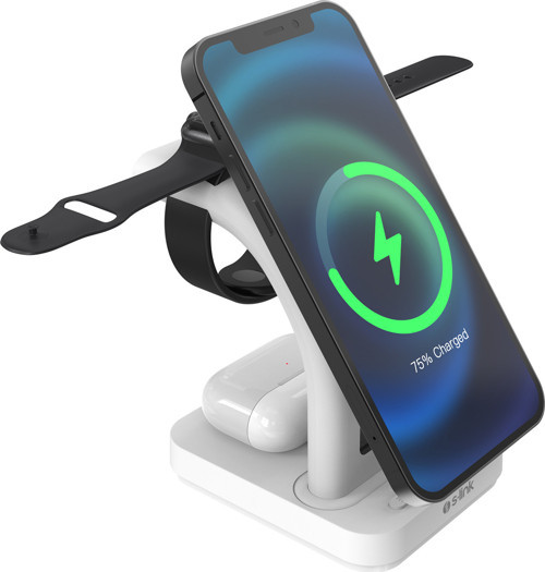 Sw-Cwf130 Beyaz Telefon Kulaklık Akıllı Saat 15W 3 İn 1 Magsafe Led Logo Kablosuz Şarj Cihaz