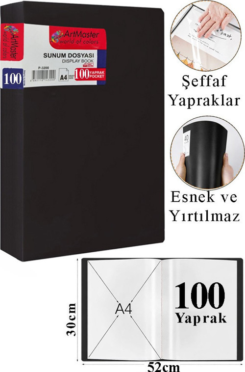 Siyah Sunum Dosyası 100 lü 1 Adet Poşet Dosyalı Katalog Dosyası 100 Poşetli Kendinden Dosya Plastik Kapaklı