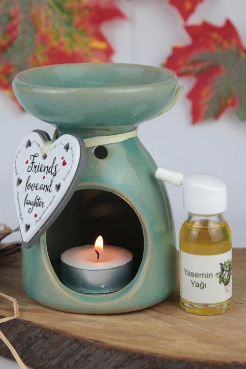 Buhurdanlık Yaprak Model Kalp Askılı & Buhur Koku Mum Set