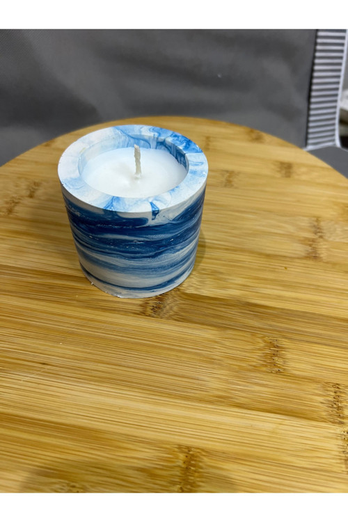 Mavi Beton Kapta Amber Gül Soya Wax Mum | Premium Dekoratif Mum