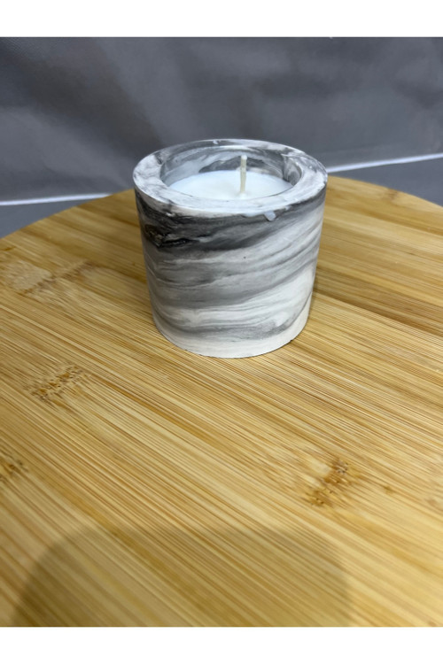 Gri Mermer Desenli Beton Kapta Vanilya Amber Soya Wax Mum | Premium Mum