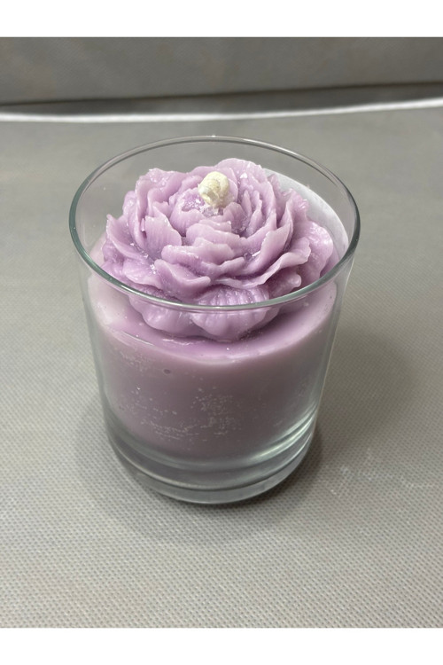 Lavanta Kokulu Soya Wax Mum - Şakayık Detaylı Dekoratif
