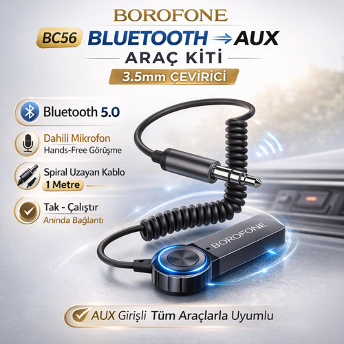 BC56 Araç İçi Bluetooth to Aux 3.5mm Çevirici Araç Kiti Mikrofonlu