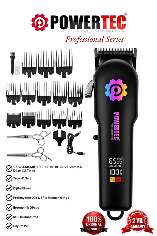 TR-2900 Profesyonel RGB'li Tıraş Makinesi & Makas Hediyeli