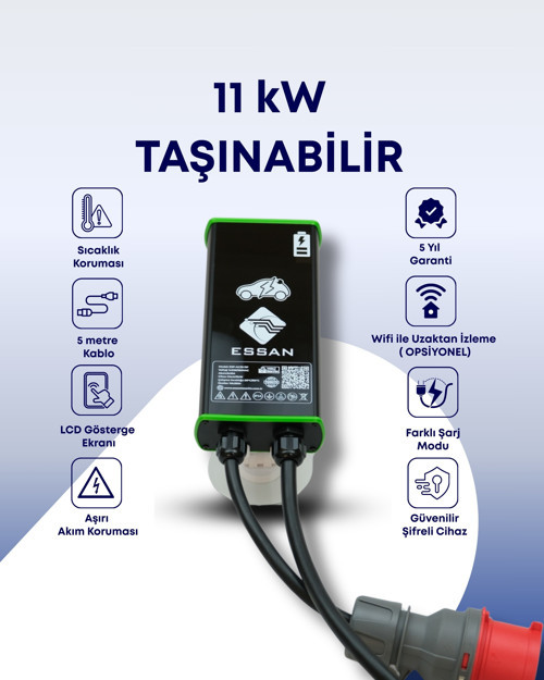 11 Kw Taşınabilir Elektrikli Araç Şarj Cihazı