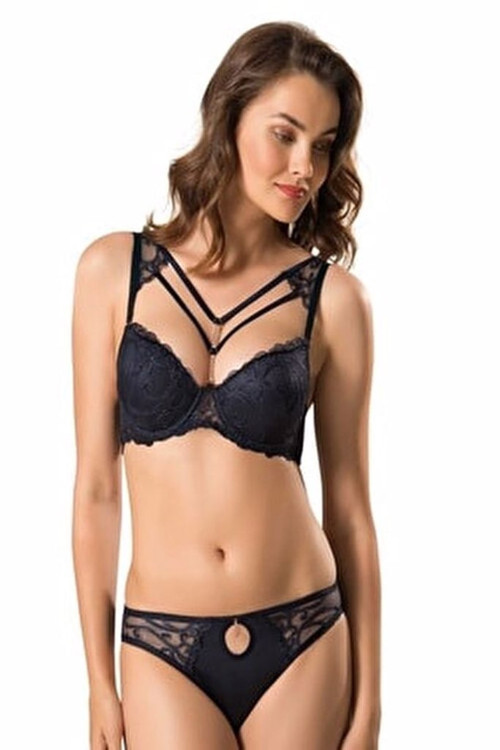Le Jardin 5010 Brode Kaplı Taşlı Silikonlu Fantezi Bralet Sütyen Takım 85 Siyah