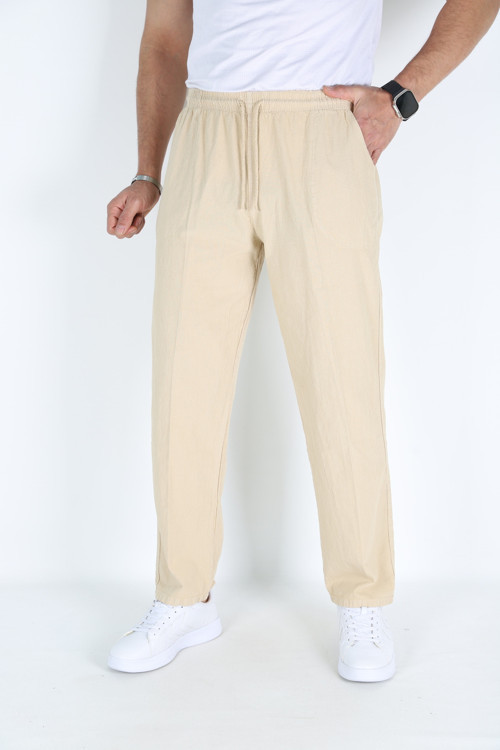 Bej Erkek Hambez Lastikli Rahat Kalıp Pamuk Eşofman Alt Pantalon