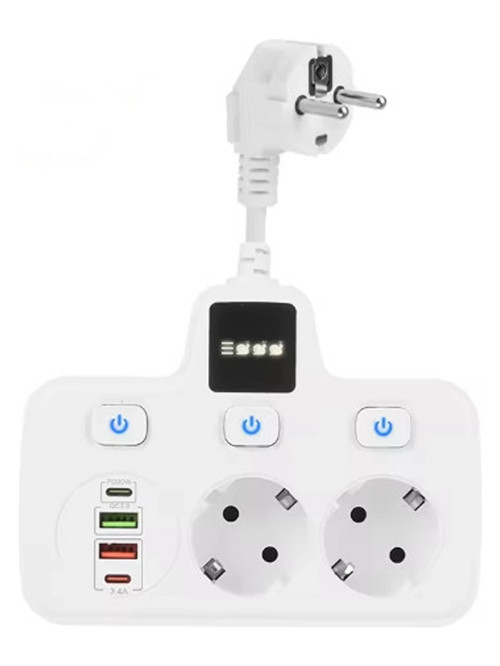 Termal Akım Korumalı 2'li Duvar Tipi Priz 2x USB 2x Type-C Çıkışlı Priz Çoğaltıcı Beyaz Çocuk kilit 