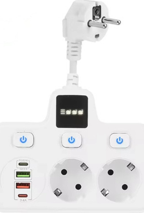 Termal Akım Korumalı 2'li Duvar Tipi Priz 2x USB 2x Type-C Çıkışlı Priz Çoğaltıcı Beyaz Çocuk kilit 