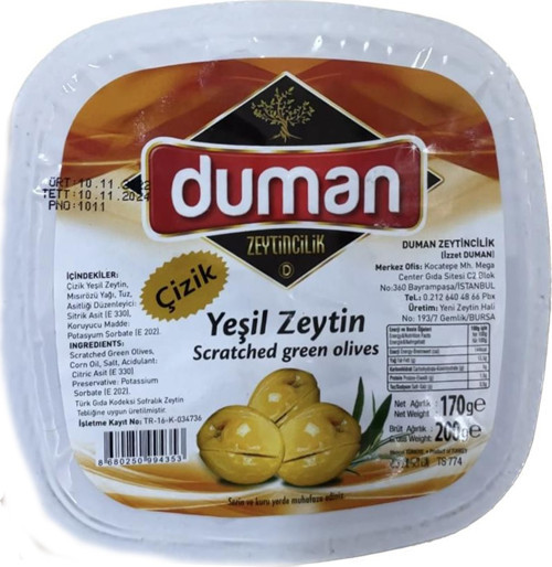 Birinci Kalite Kahvaltılık Iri Boy Çizik Yeşil Zeytin 200 Gr