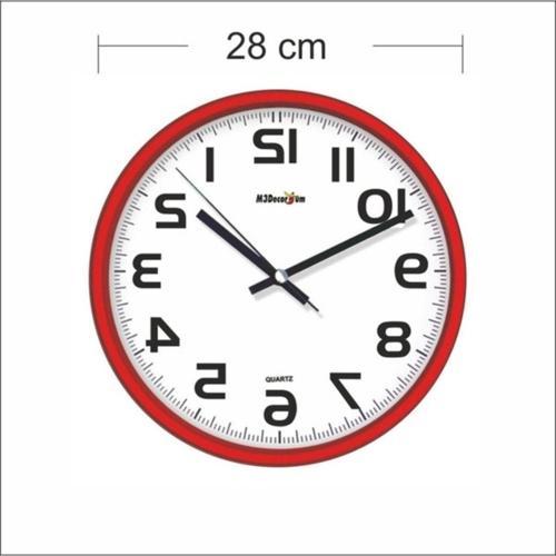 Ters Kadran 28Cm Terse Çalışan Kırmızı Çerçeve Duvar Saati