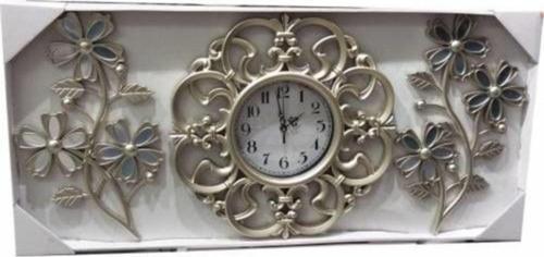 Üç 3 Parçalı Rustik Ferforje Gümüş 40 Cm Camlı Oymalı Duvar Saati