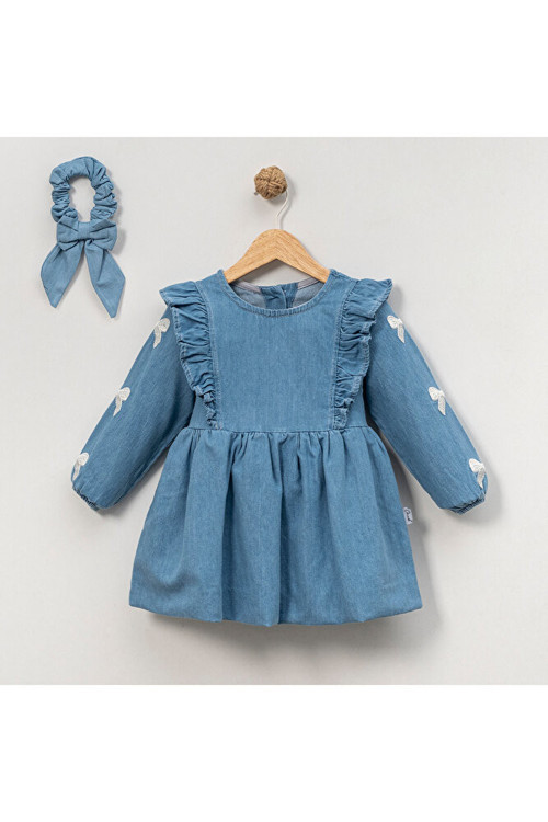 KIZ ÇOCUK 1-4 YAŞ NAKIŞLI TOKALI KOT ELBİSE