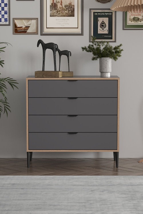 Arden 4 Çekmeceli Şifonyer 90x88x40 cm Antrasit – Modern Tasarım
