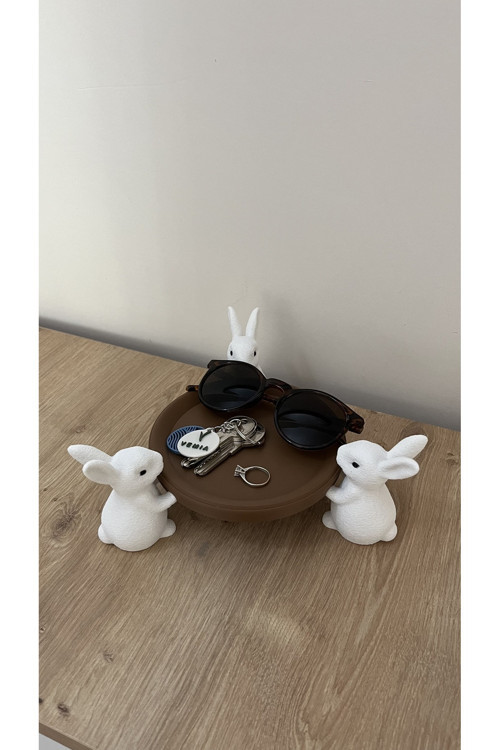 Tavşanlı Dekoratif Mini Anahtarlık & Takı Tabağı – Masa Üstü Organizer