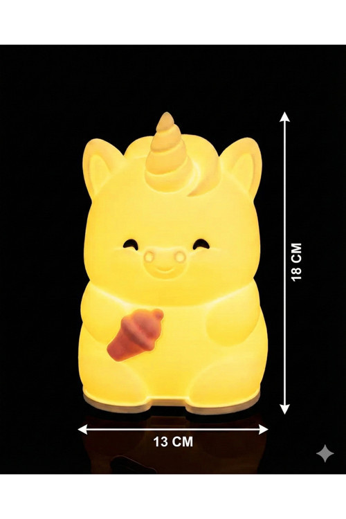 Sevimli Unicorn Led Masa Lambası - Kumandalı, 3 Renk Modlu & Dimlenebilir