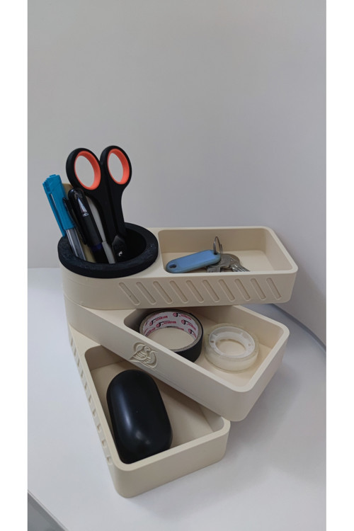 Gizzstore Home Makyaj Ve Masaüstü Organizer Düzenleyici Üç Katlı Dönebilen Kırık Beyaz Siyah