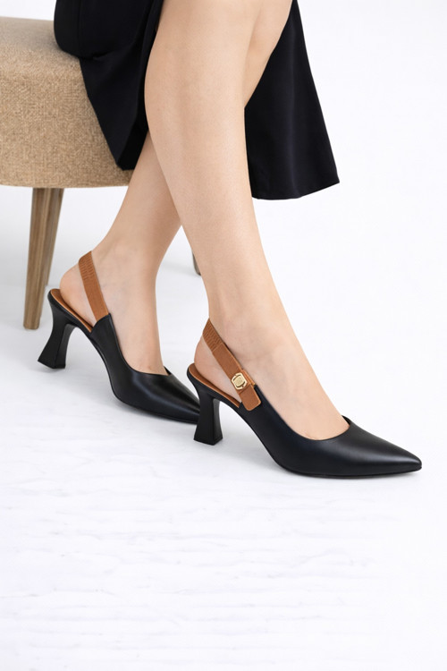 Kadın Slingback Topuklu Ayakkabı Sivri Burun 5,5 cm Orta Topuk Bantlı Zarif Günlük Ofis Stiletto