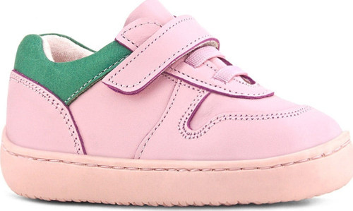 Bob Hakiki Deri Pembe Yeşil Barefoot Cırtlı Lastikli Bebek Sneaker Ayakkabı