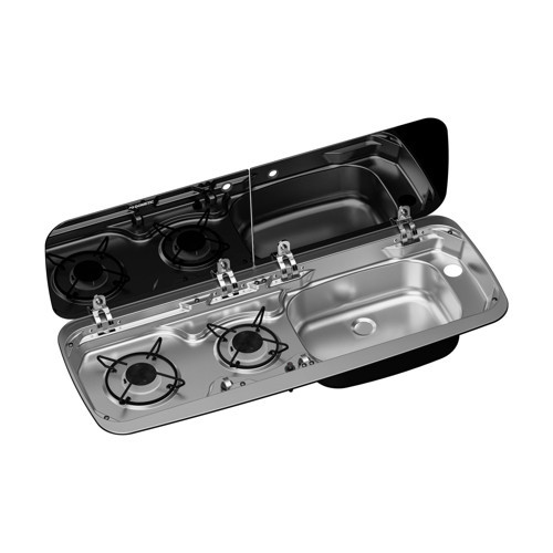 HSG 2370R İki Gözlü Ocak ve Eviye Kombinasyonu Cam Kapaklı 900x370 mm