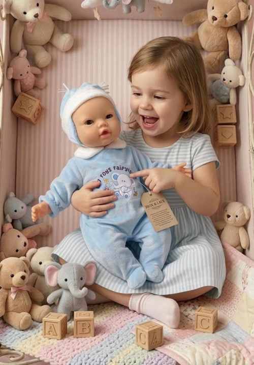 BiBi İnteraktif Konuşan ve Gülen Elektronik Mimikli Aksesuarlı Et Bebek MAVİ