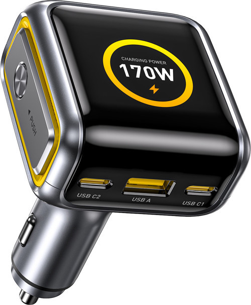 Superauto Araç İçi Şarjı, 3 Portlu Dijital Ekranlı , 170W Type-C ve USB-A Girişli, USB, Hızlı Ş