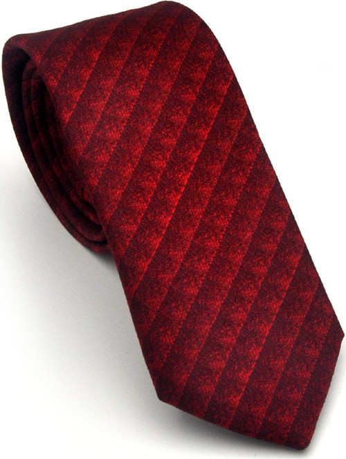 Siyah Küp Desenli Kırmızı Dokuma Kumaş Mendilli Slim Fit Kravat // SDK-2605-5