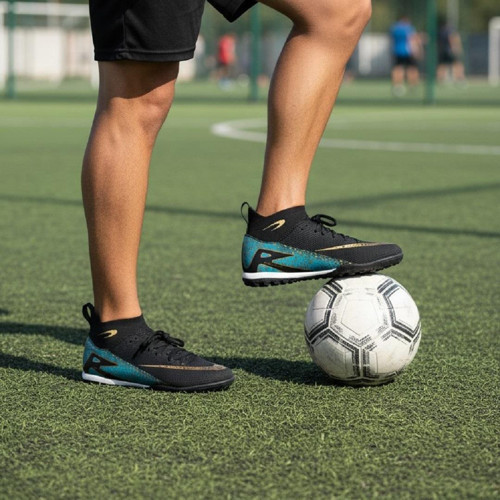 610 Siyah-Turkuaz Çoraplı Halı Saha Futbol Ayakkabı