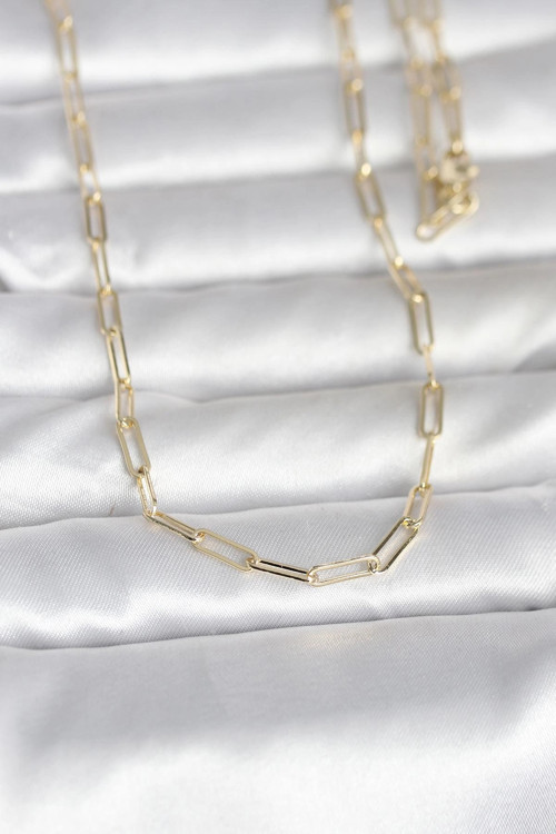 CM 14K Gold Renk Ataç Zincirli Model 60 cm Kadın Kolye - TJ-BKO10985
