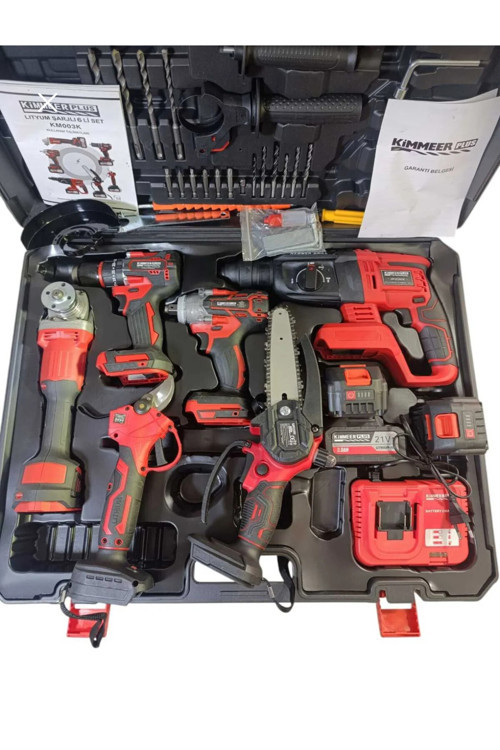 Profosyonel 6’Lı Şarjlı Set Matkap Hilti Taşlama Somun Sıkma Testere Makas