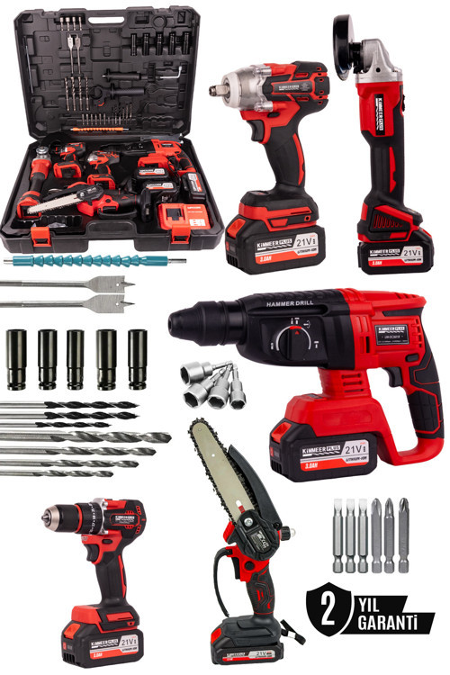 21V 5’Li Akülü Set | Taşlama – Hilti – Testere – Vidalama | Profesyonel Seri